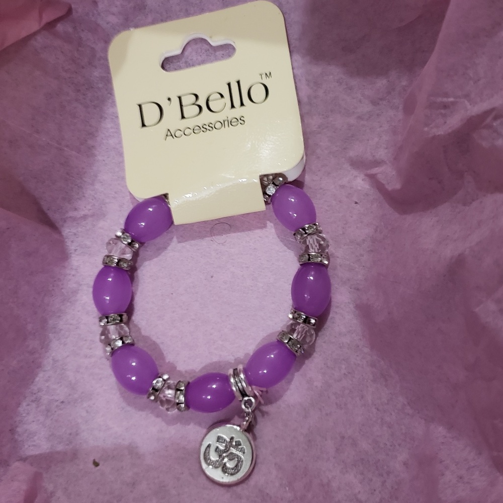 D'Bello Accessories Stretch Bracelet Purple Silver Rhinestone Beads Charm New